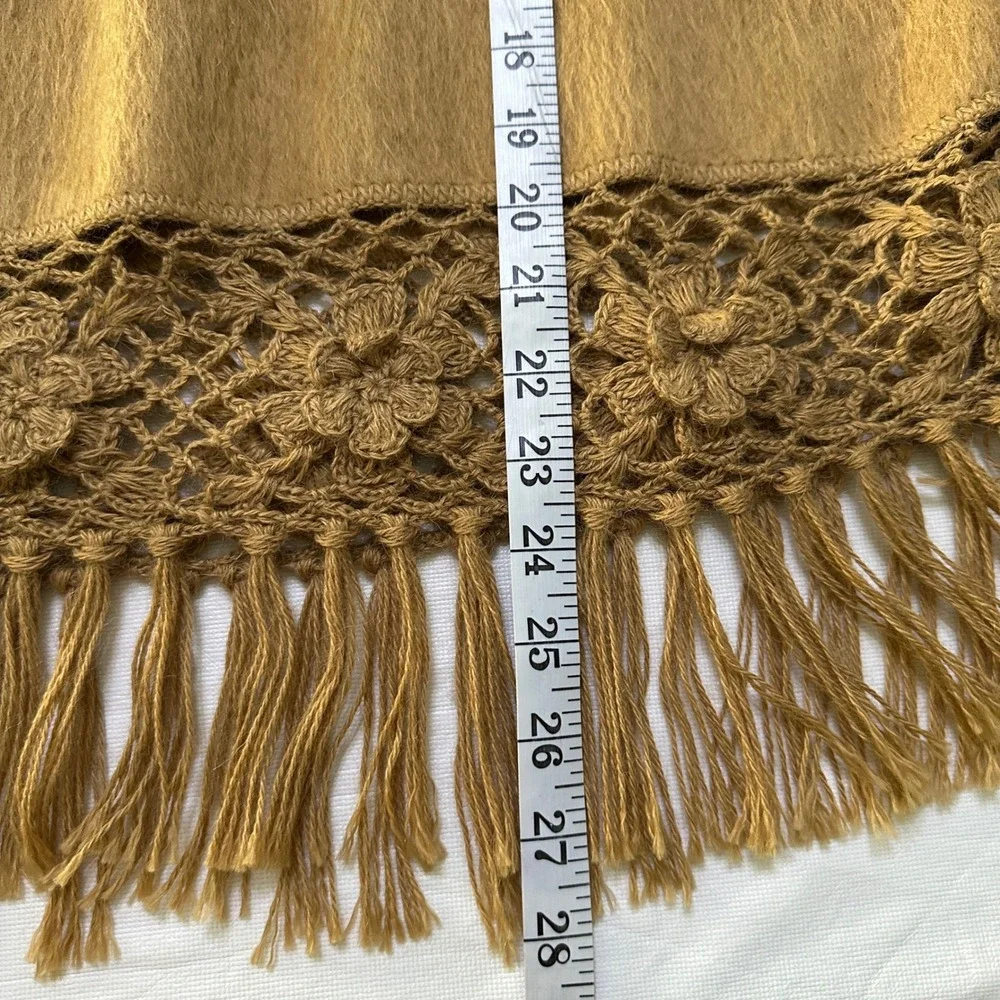 Alpaca Camargo Cape Poncho OS Camel Brown Crochet Lace Fringe Layer Peru Made